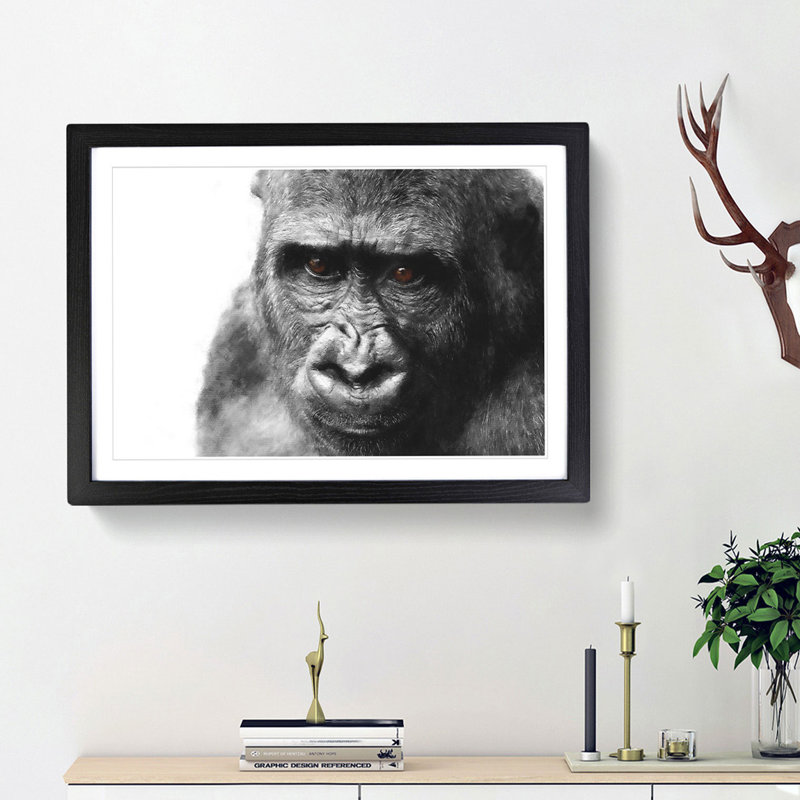 Gorilla with Brown Eyes - Picture Frame Graphic Art Print, Black Framed, 45cm H x 63cm W x 2cm D