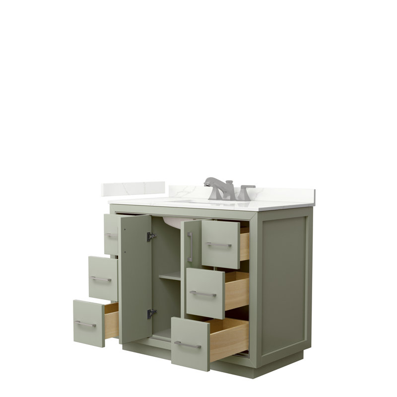 42'' W Single Vanity, Giotto Quartz, Light Green, Brushed Nickel