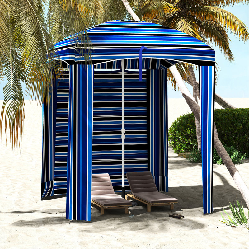 Parasol de plage avec ventilation - 5,9 pi x 5,9 pi, rayure bleue, protection, sacs de sable, murs, sac de transport mural et évents,