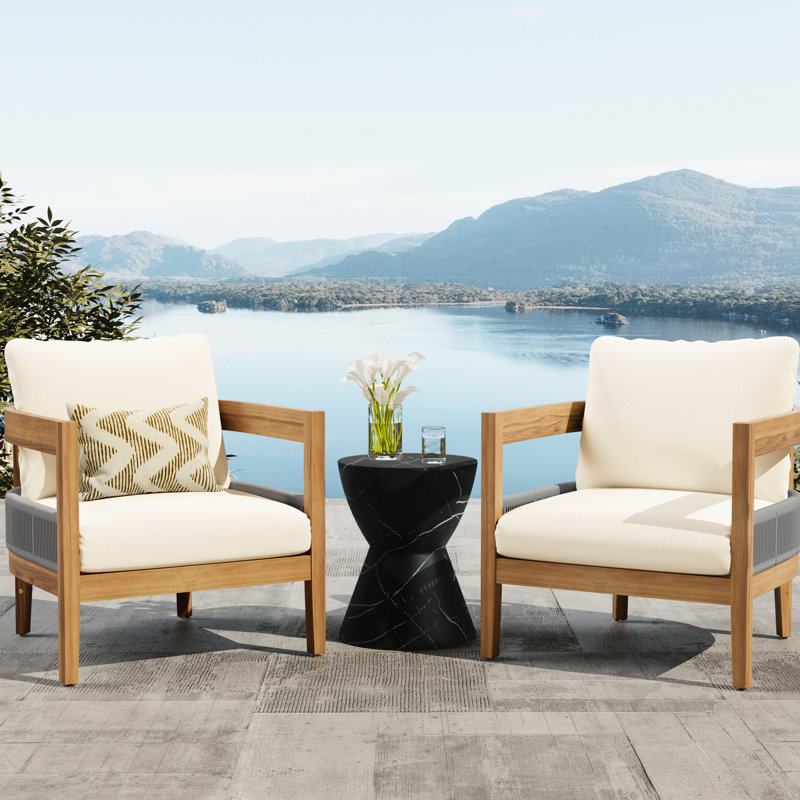 Duo de fauteuils club d'extérieur - Bois et eau - Housses de coussin pour plus de confort 2 pièces avec détails de corde de style moderne Mid-Century