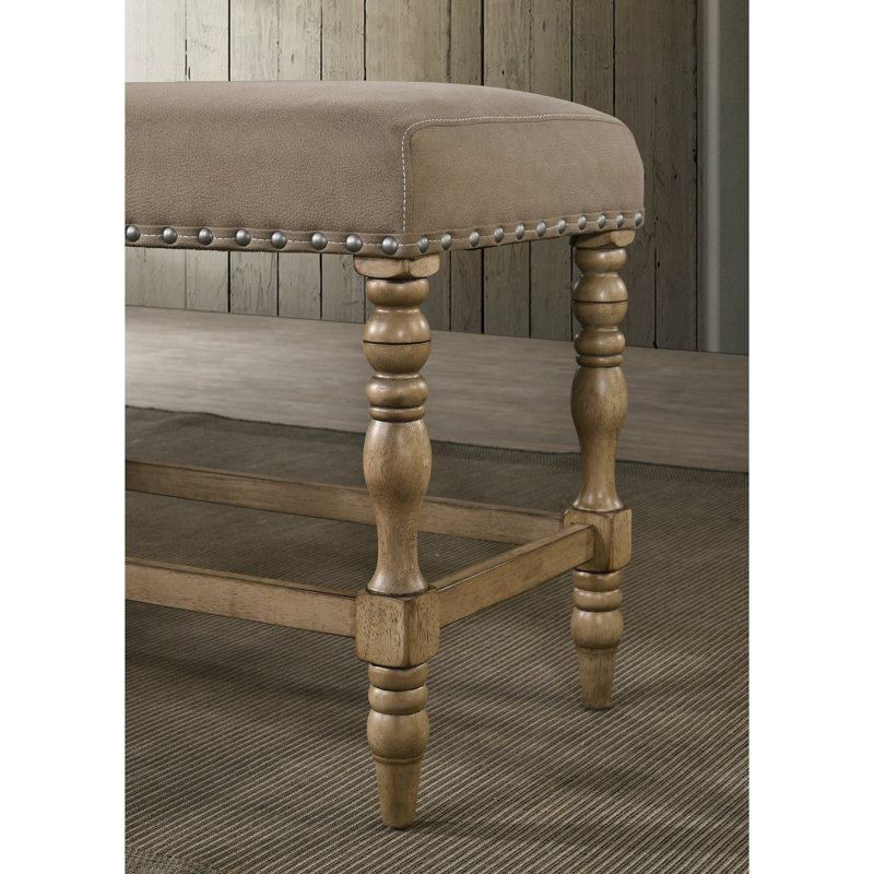 Banc rustique en bois flotté avec siège en microfibre douce et détails décoratifs