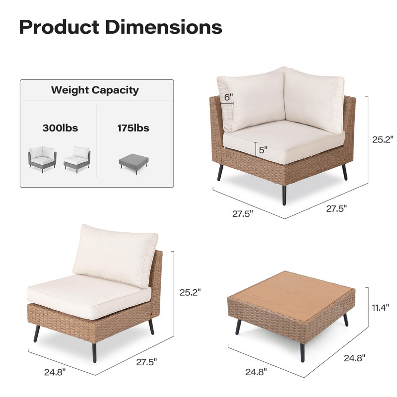 Dipansu 6 - Person Patio Conversation Set with Cushions, Brown, White