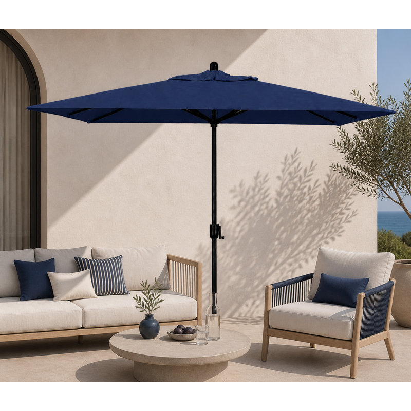 Olivier 116.7'' x 78.7'' Rectangular Market Umbrella, Black Sapphire, Navy Sunbrella®