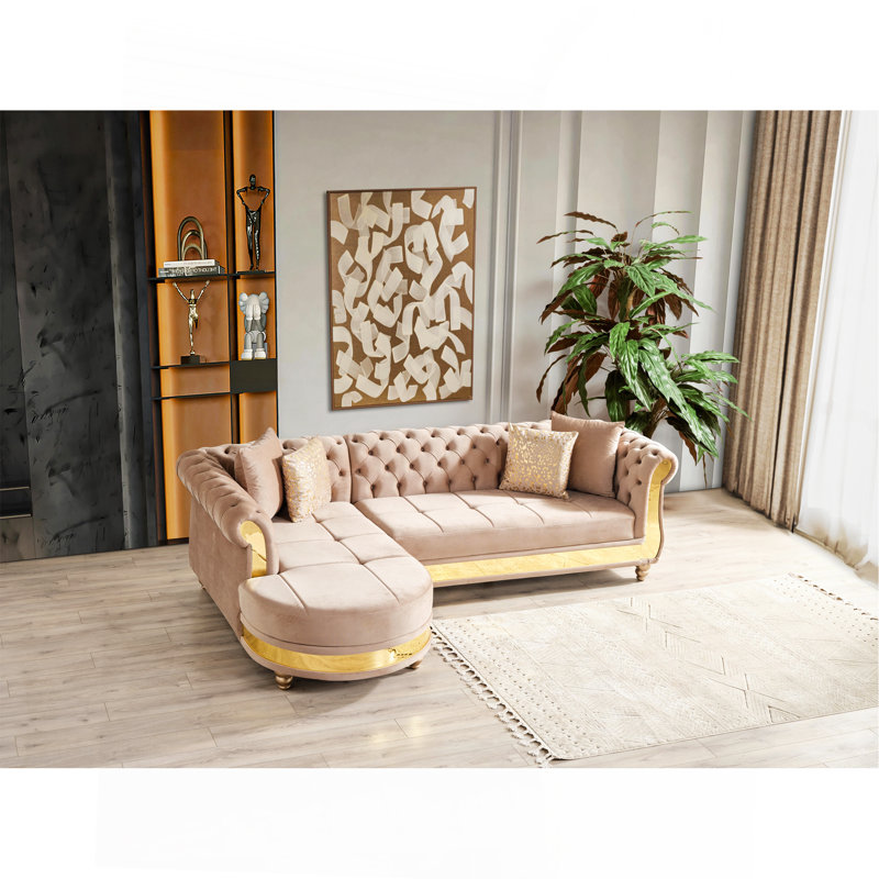 Canapé modulaire capitonné doré, Taupe, Taupe + doré
