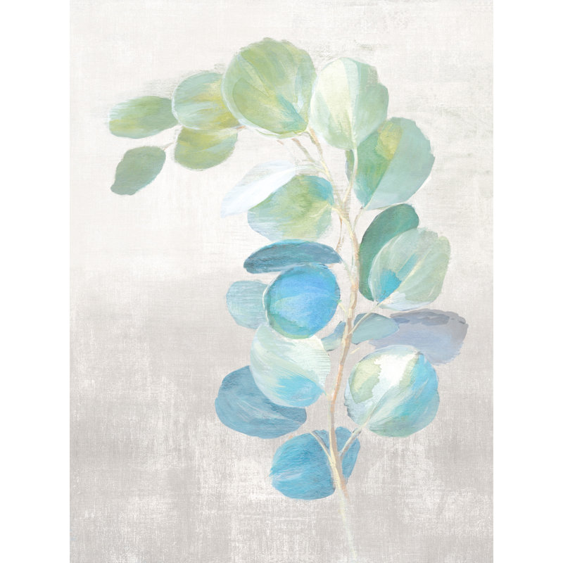 Branches sur blanc et brun clair II, eucalyptus, bleu, cyan, bleu sarcelle, vert, plante, nature