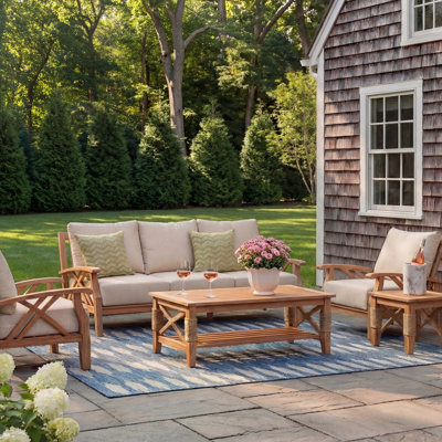 Cotesfield 5-Person Solid Teak Wood Outdoor Seating Group with Cushions