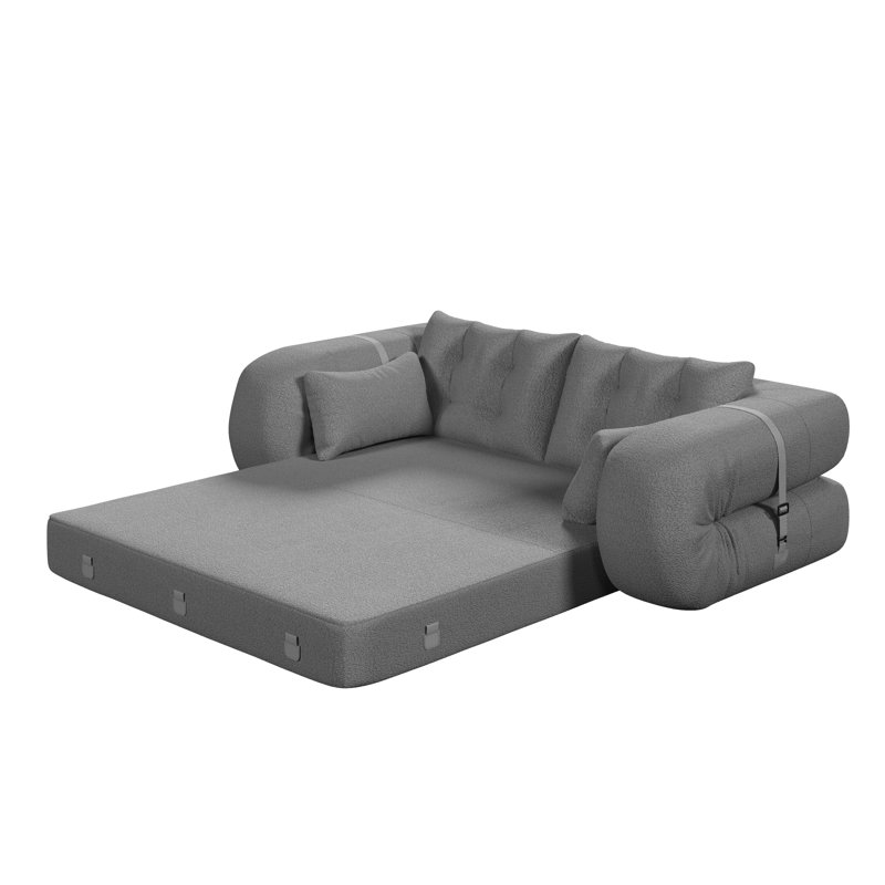 Enchanted Home 78.7" W x 43.3" D x 23" H Convertible Teddy Fabric 3-in-1 Foldable Sofa Bed