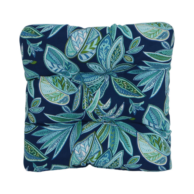 19-Inch Square Outdoor Tufted Dining Chair Cushions (Set Of 2), Blue/Crestwood Marine Floral