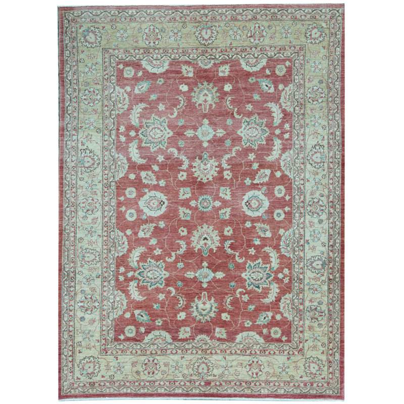Tapis rouge et vert noué à la main de haute qualité