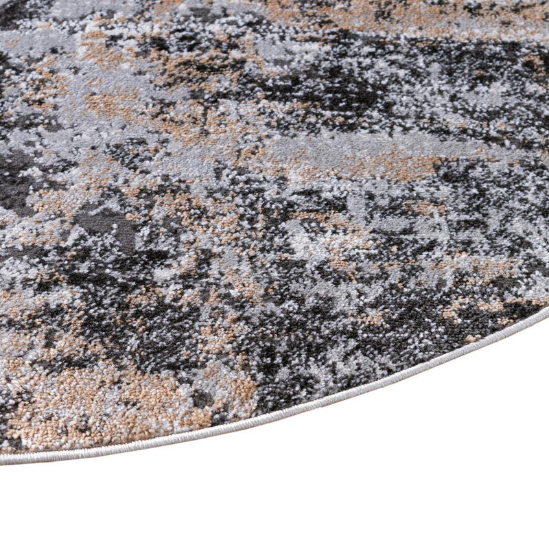 Tapis abstrait en polypropylène tissé à la machine Highdell en brun / noir / blanc, Tapis de couloir 2 pi 7 po x 13 pi