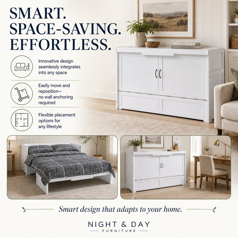 Lit escamotable Night & Day Furniture avec matelas en mousse à mémoire de forme de 15 cm, format Queen, blanc, Blanc