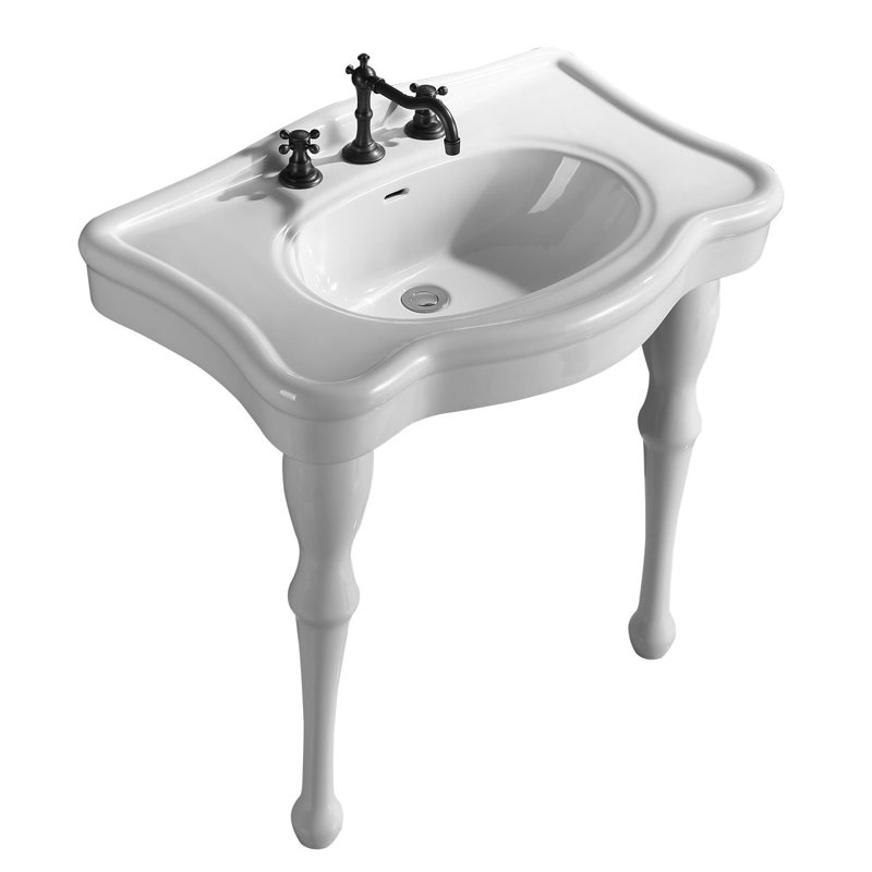 Renovator's Supply Jasmine 32.5" W Console Bathroom Sink with White Wood Spindle Legs, 8" Widespread Faucet Holes