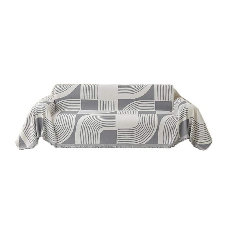 Box Cushion Sofa Slipcover, White/GreyGeometric