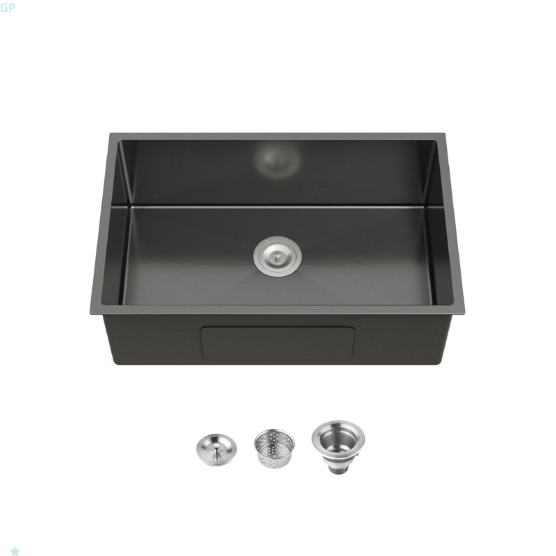 Stainless Steel Kitchen Sink, 30?X19? Single Bowl, Undermount Handmadesink In Black, With US Standard Drain And Hook