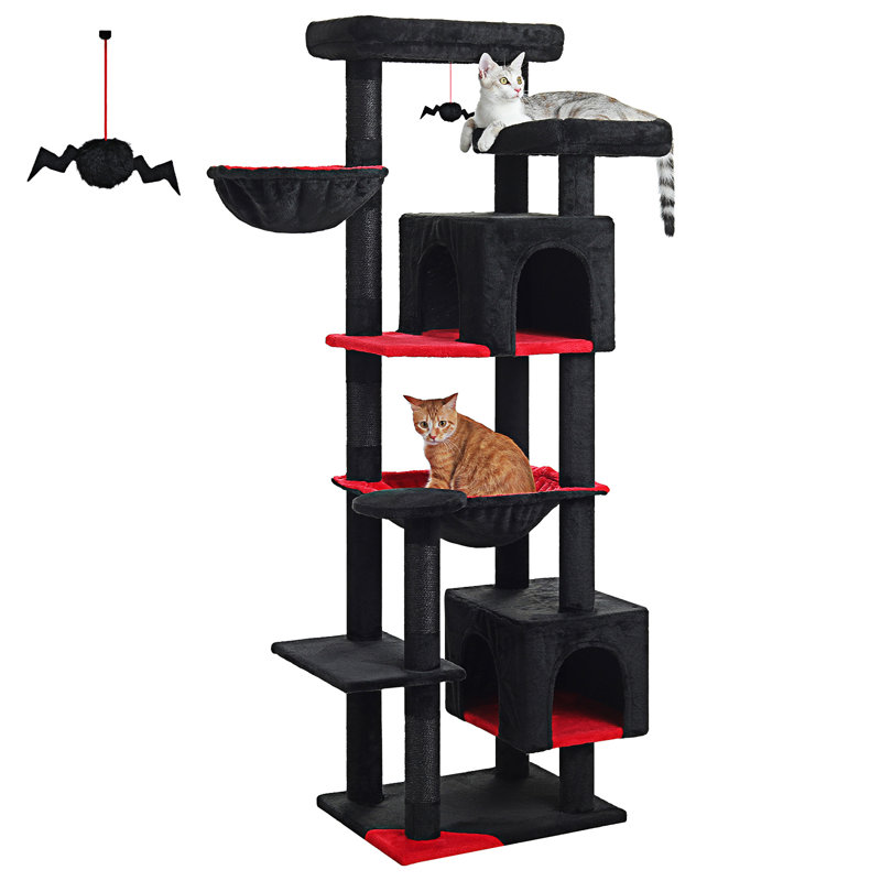 69" Black Sisal Cat Tree Tower with Hammock and Condos