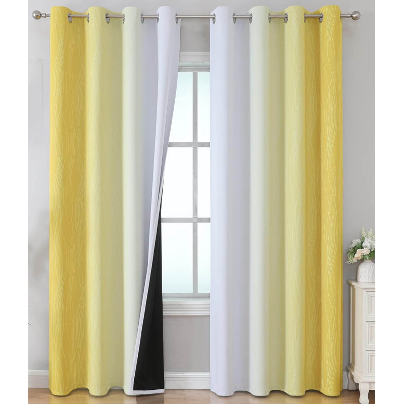 Blackout Curtain Pair, Yellow/Greyish White