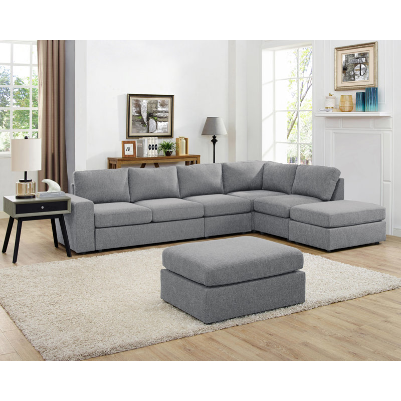 Auner Upholstered L-Shaped Sectional Reversible, Light Gray Polyester