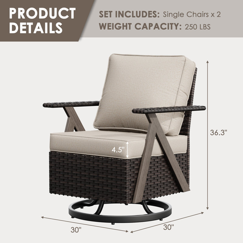 Chaises berçantes pivotantes en rotin en R avec accoudoirs, Beige