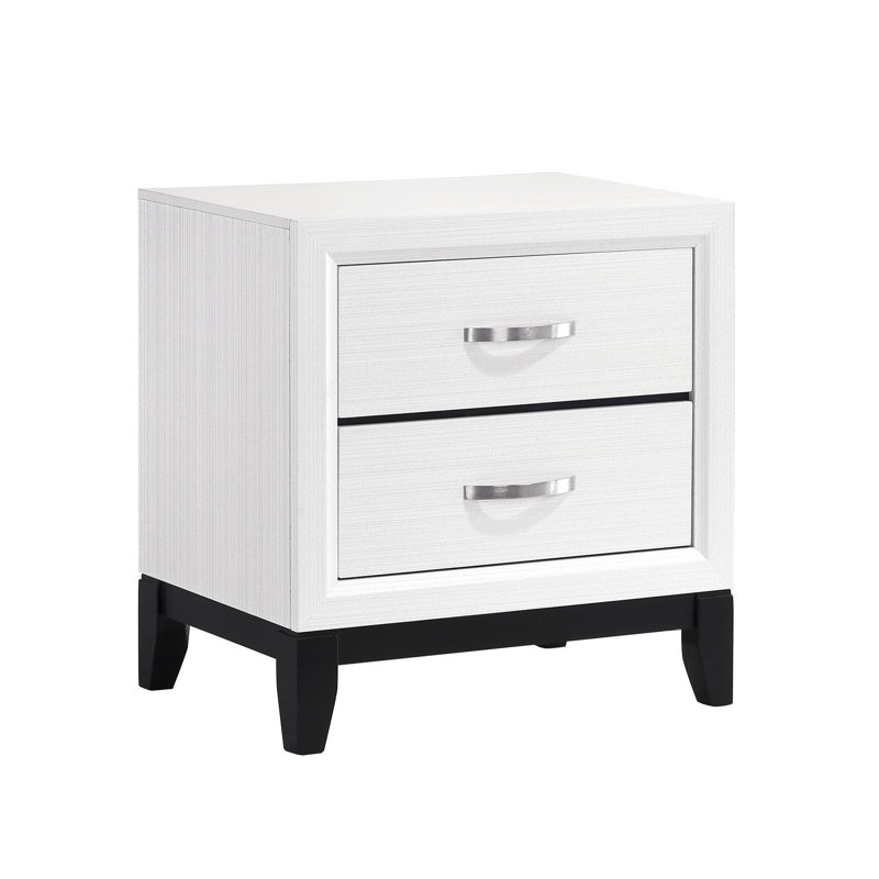 Table de chevet moderne moderne et blanche avec 2 tiroirs et meubles de chambre à coucher en bois
