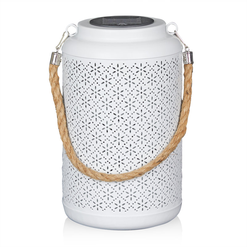 10" Off-White Iron Solar Hanging LED Lantern