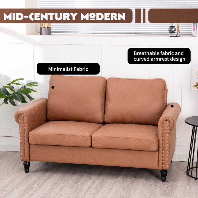 Davaris 57'' Upholstered Loveseat, 32.3" H x 57" W x 29.5" D, Brown Faux Leather