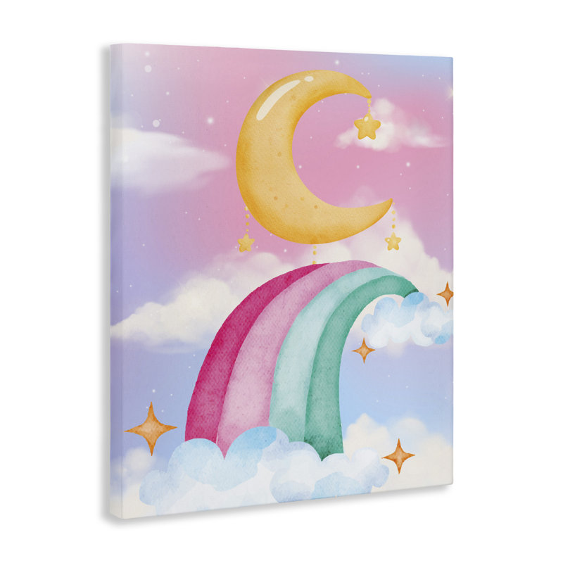 Lune arc-en-ciel dans une toile de nuages, design par Jesse Keith, H 20 po x l 16 po