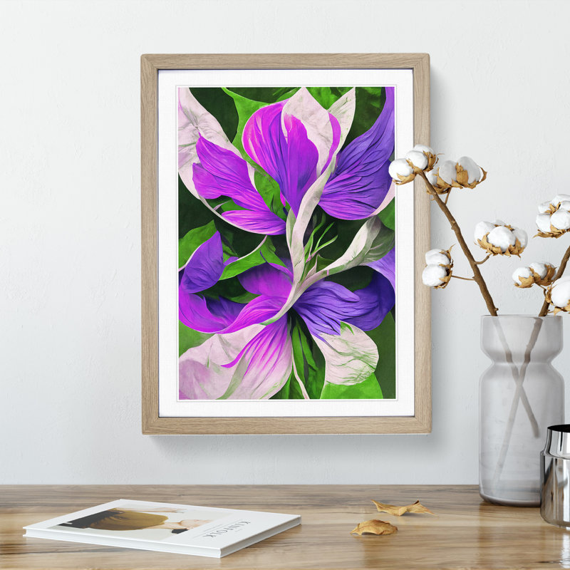 Colourful Abstract Flowers No.1 1 Piece Single Picture Frame Painting, 64cm H x 46cm W x 2cm D, Oak