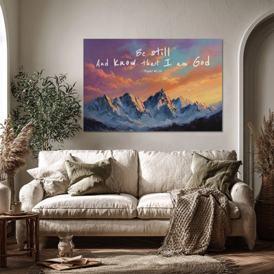 Faith Mountain Sunset Big Size Wrapped Canvas Wall Art - Living Room, Bedroom, or Office Décor