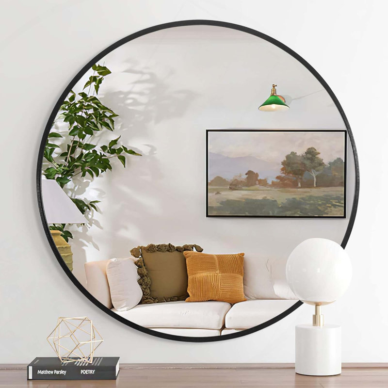 Miroir mural en métal Bathrrom HD, 32 po x 32 po, Noir, Rond