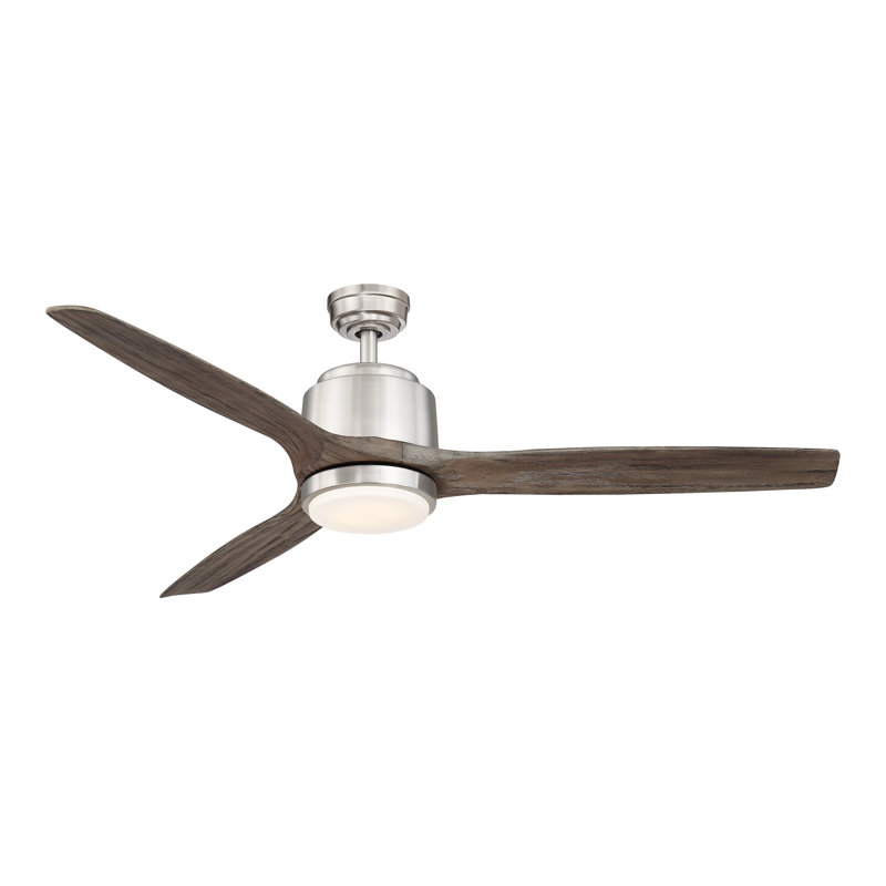 Vansickle 56'' Ceiling Fan with LED Lights, Nickel with Vintage Oak Blades
