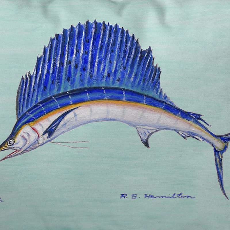 Sailfish Outdoor Reversible Throw Pillow, Teal, 16"H x 20"W
