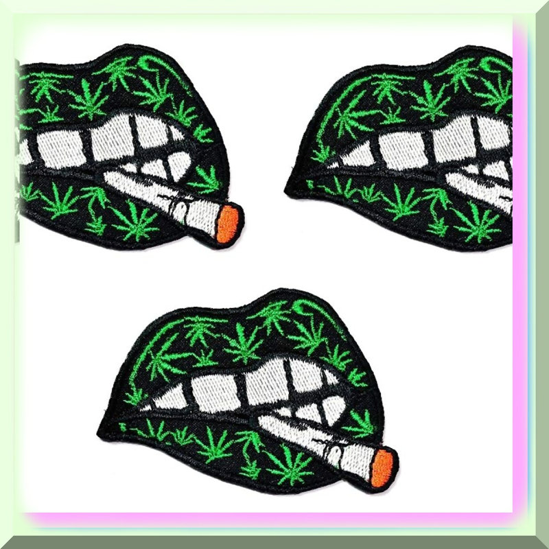 Marijuana Lips Trio Embroidered Patch Set Black