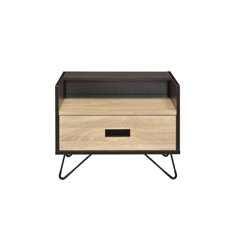 Oak & Black Finish Accent Table with Display & Utility Function