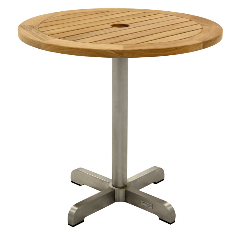 Avanti Teak Stainless Steel Outdoor Round Pedestal Table, 30" W