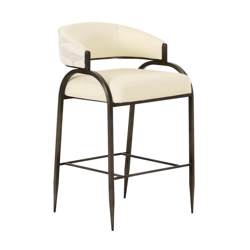 Tabouret de comptoir Tatum en cuir végétalien et jacquard 2 tons