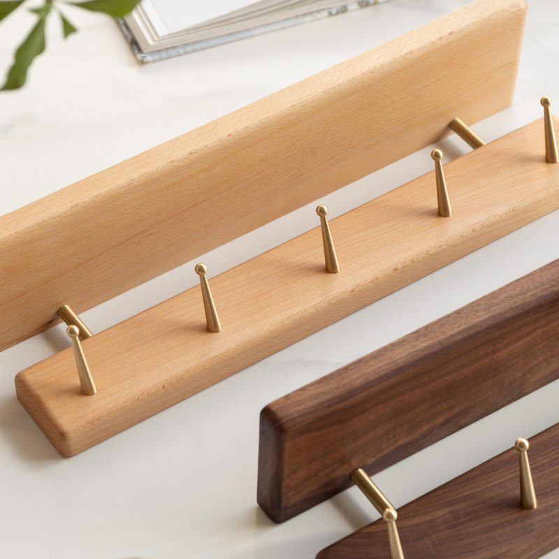 31.5"W 9-hook Solid Walnut Wall Hooks, Walnut, 31.5