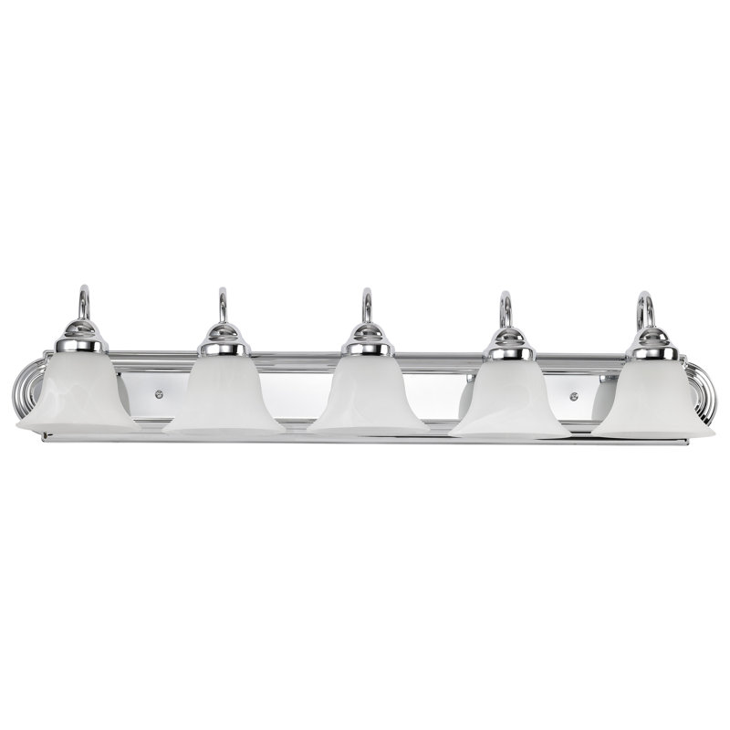 Turcotte 5 - Light Dimmable Vanity Light, Alabaster, Polished Chrome, 100 Watt