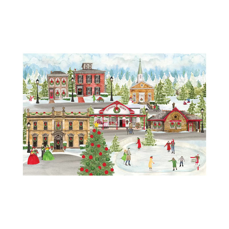 «Christmas Village Landscape» par Tara Reed, reproduction d'art sur toile tendue, H 18 po x l 26 po x P 1,5 po