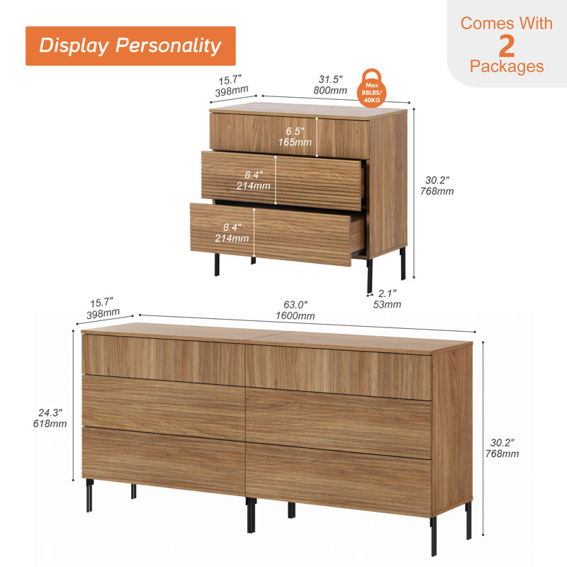Commode 3 tiroirs Union Rustic, Noyer