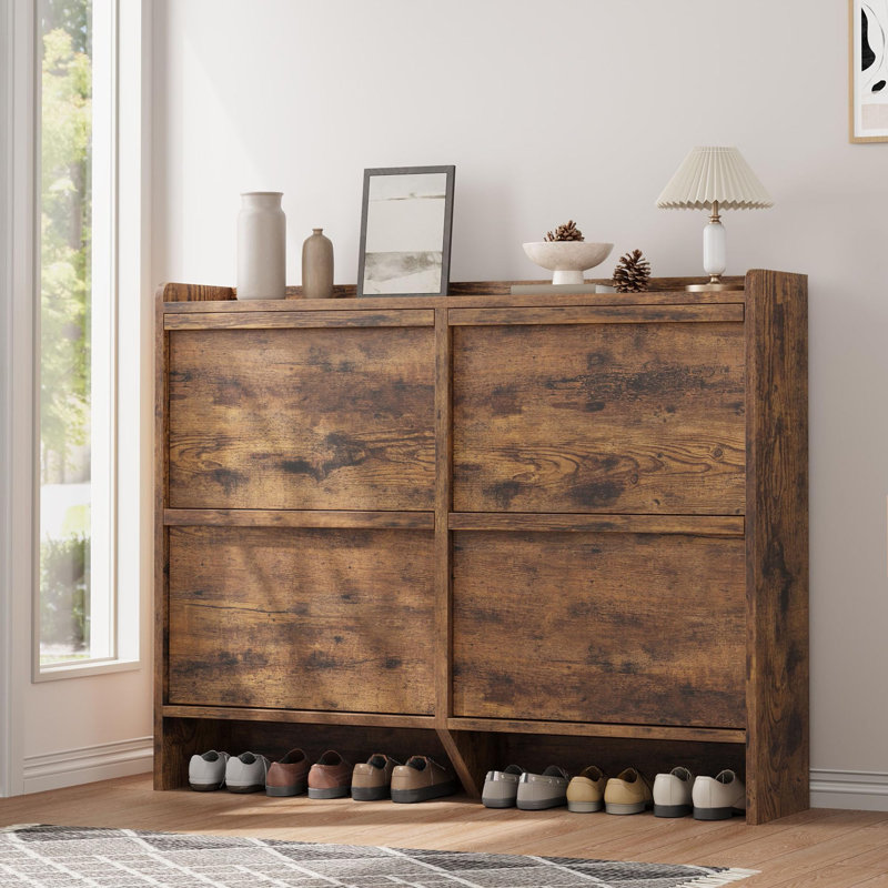 Multi-style Shoe Cabinet   with 2/3/4/6 Flip Drawers Or With 1 Door, Wooden Shoe Cabinet with Adjustable Shelf, for Entryway, Hallway, Living Room