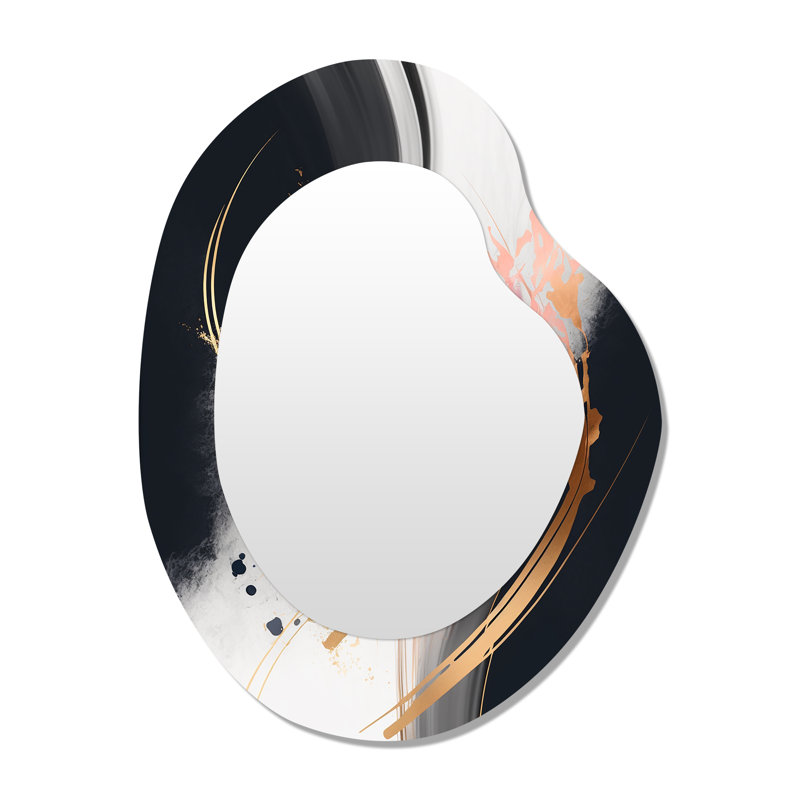 Gold Purple Transcending Complexity I - Abstract Irregular Shape Mirror, Gold Asymmetrical Decorative Wall Mirror, Printed Metal Art