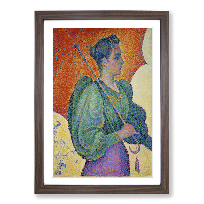 Woman with an Umbrella by Paul Signac - Picture Frame Painting, 36cm H x 27cm W x 2cm D, Walnut Framed