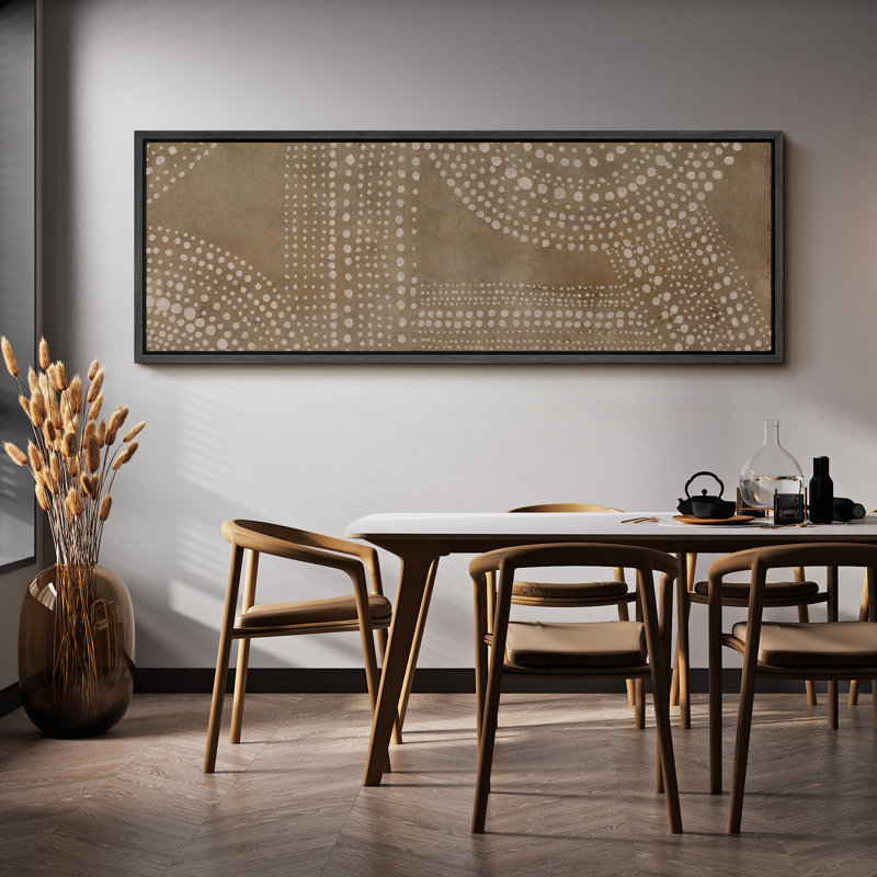 «Mid Century Shape Abstract Dot Matrix», reproduction d'art encadrée sur toile dans des tons de terre, Naturel
