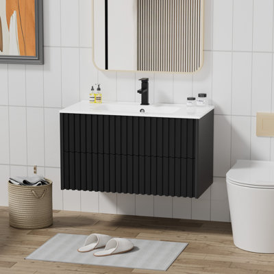 Sharee Single Bathroom Vanity With Integrated Sink Top, Faucet, Drain, Floating Cabinet