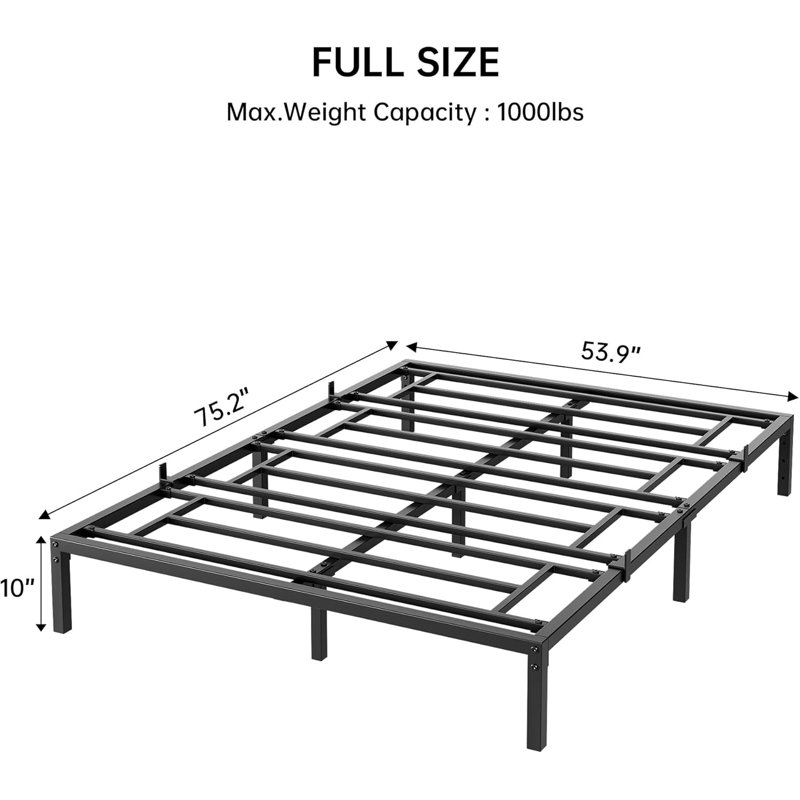 10 Inch Metal Bed Frame Sturdy Platform Bed Frame No Box Spring, Full