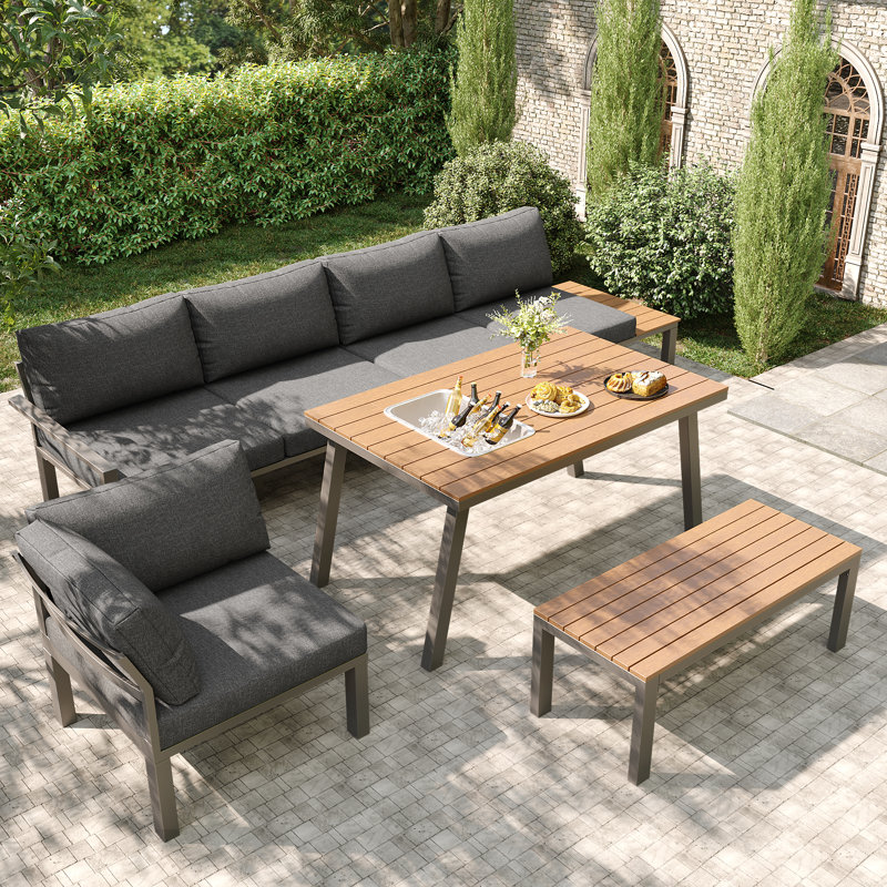 Wicker 7 - Person Garden Lounge Set with Cushions