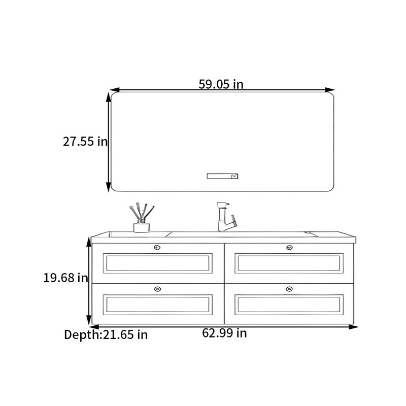 Armoire de salle de bain crème, Blanc, 63"