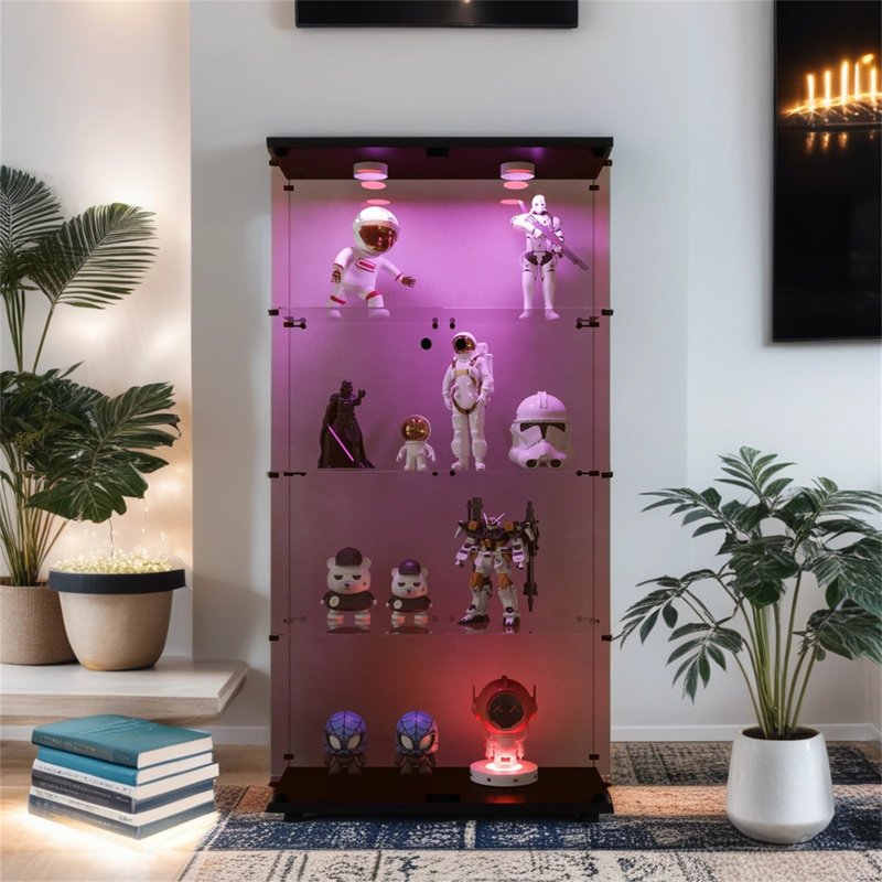 Vitrine lumineuse en verre à deux portes avec 4 tablettes, brun