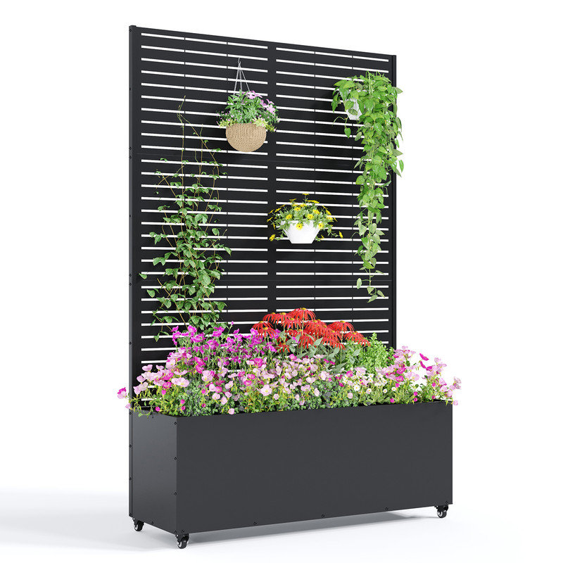 Metal Raised Garden Bed with Trellis, 71"x47"x16" Planter Box for Climbing Plants, Drainage Holes, Privacy Screen