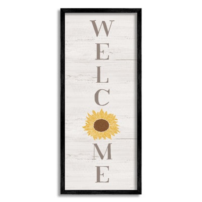 Vertical Welcome Sign Rustic Sunflower Grain Pattern by Natalie Carpentieri - Print on Wood